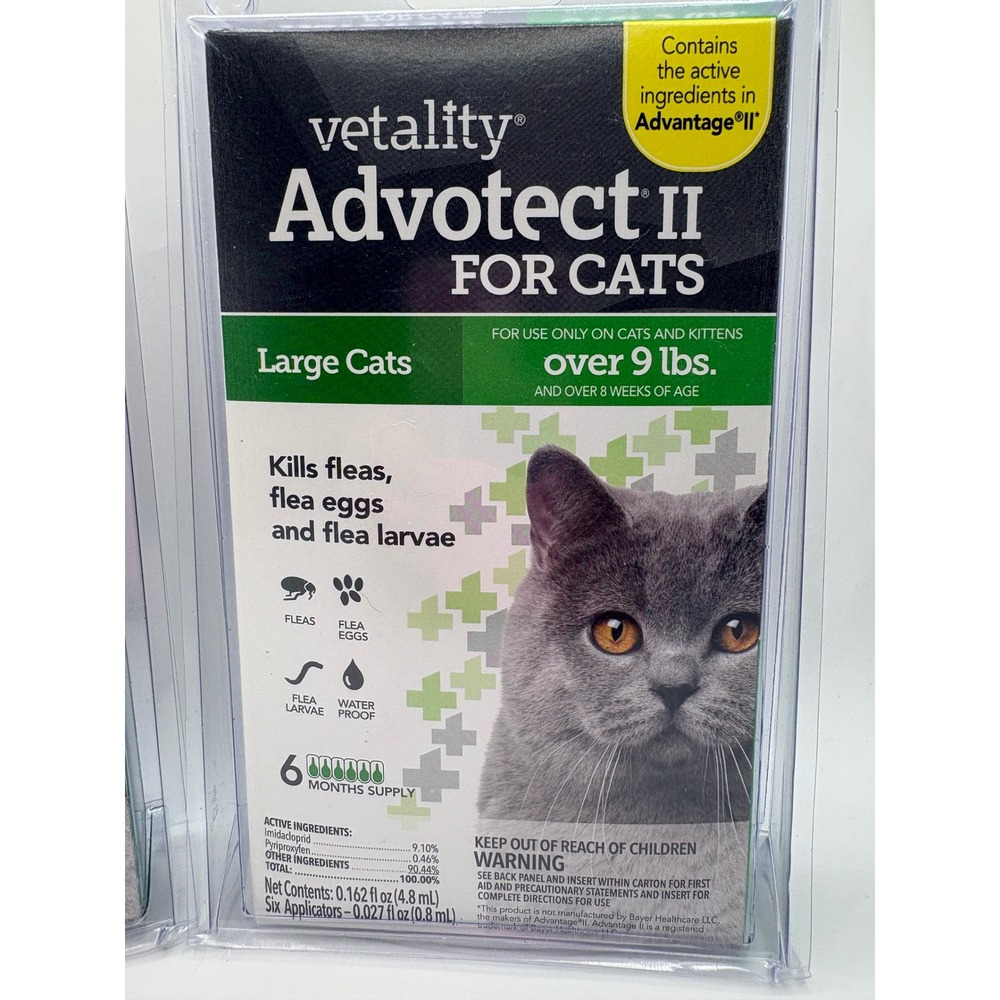 Vetality Advotect II for Large Cats Over 9 lbs 6 Month Supply Flea Treatment